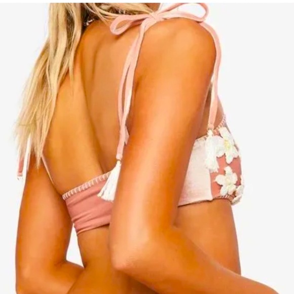 New Capittana x Free People Mafer S M L XL Pink Crochet Daisy Bandeau Bikini Top - Picture 12 of 16